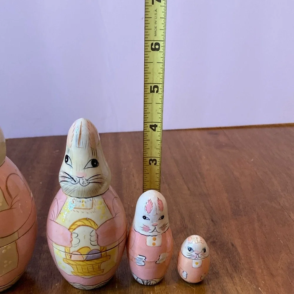 Vintage Matryoshika‎ Nesting Bunny Dolls Set of 4 Easter Pink Cream
